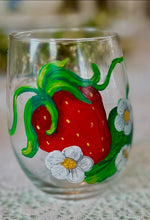 Load image into Gallery viewer, Strawberry Wine Glass - Champagne Glass - Hand Painted - Wine Art