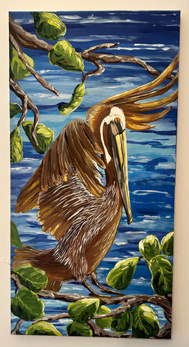Dreamy Landing - Brown Pelican - Original Art - Seabird Art - Beach Art