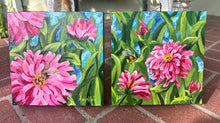 Load image into Gallery viewer, Pink Petals - Zinnia Painting - Botanical Art - Original Art - Florida Art - Bumble Bee Art  1 of 2