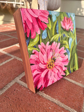 Load image into Gallery viewer, Pink Petals - Zinnia Painting - Botanical Art - Original Art - Florida Art - Bumble Bee Art  1 of 2