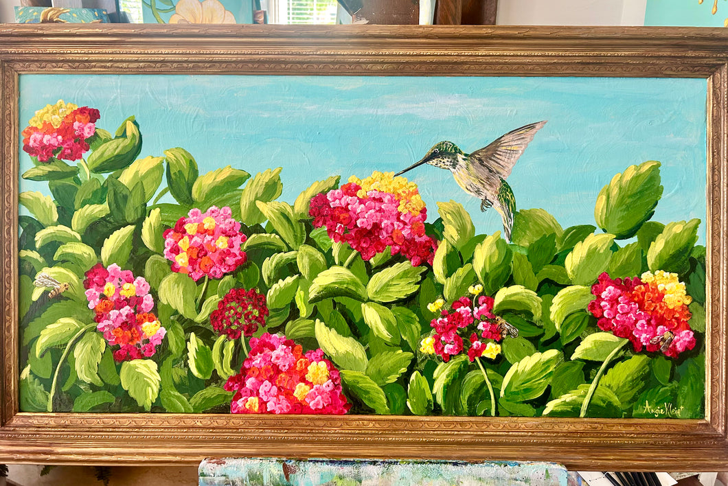 Hummingbird's Spring- Original Art - Hummingbird Painting - Florida Art -Bee Art